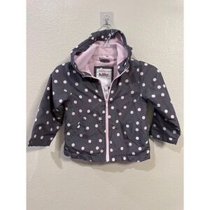Carters Ashley Girls Gray Pink Polka Dot Hooded Rain Jacket‎ Size 4
